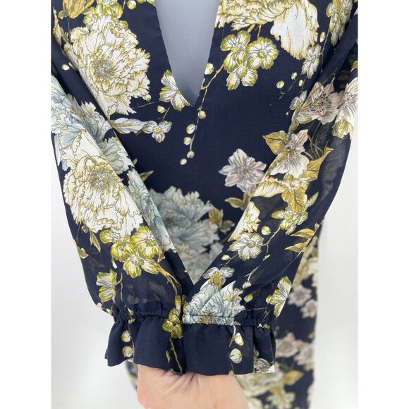 H&M Women's Blue Floral Shift Dress Split Neck  Boho Flaws See Photos Size 10 - Picture 4 of 15